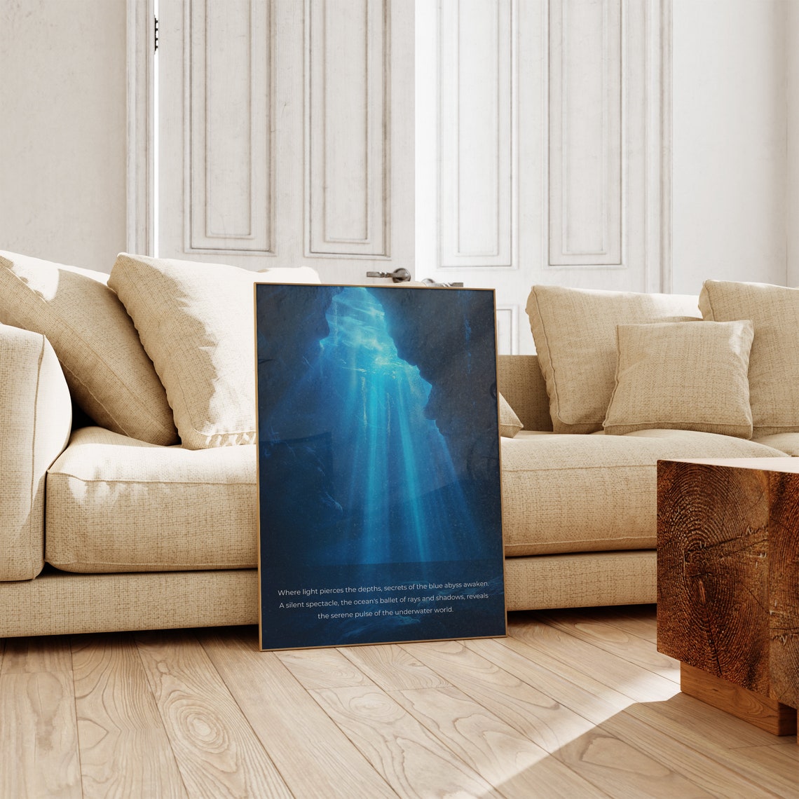 Underwater Cave Light Rays Deep Blue Abyss Inspirational Poster - Image 2