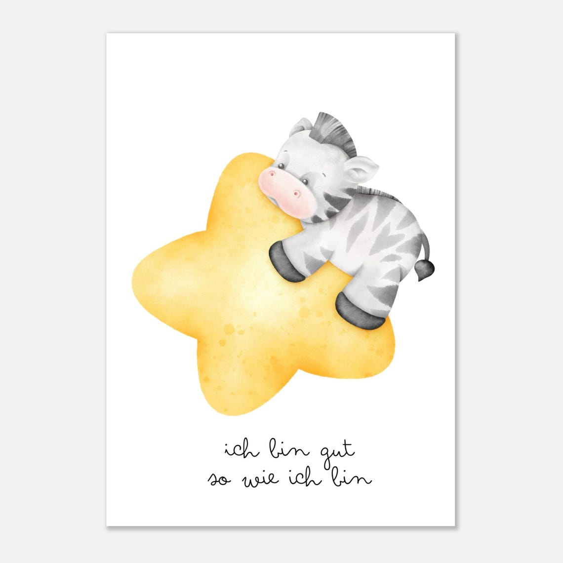 Baby Zebra Napping On Golden Star 'I Am Enough' Nursery Wall Poster - Image 2