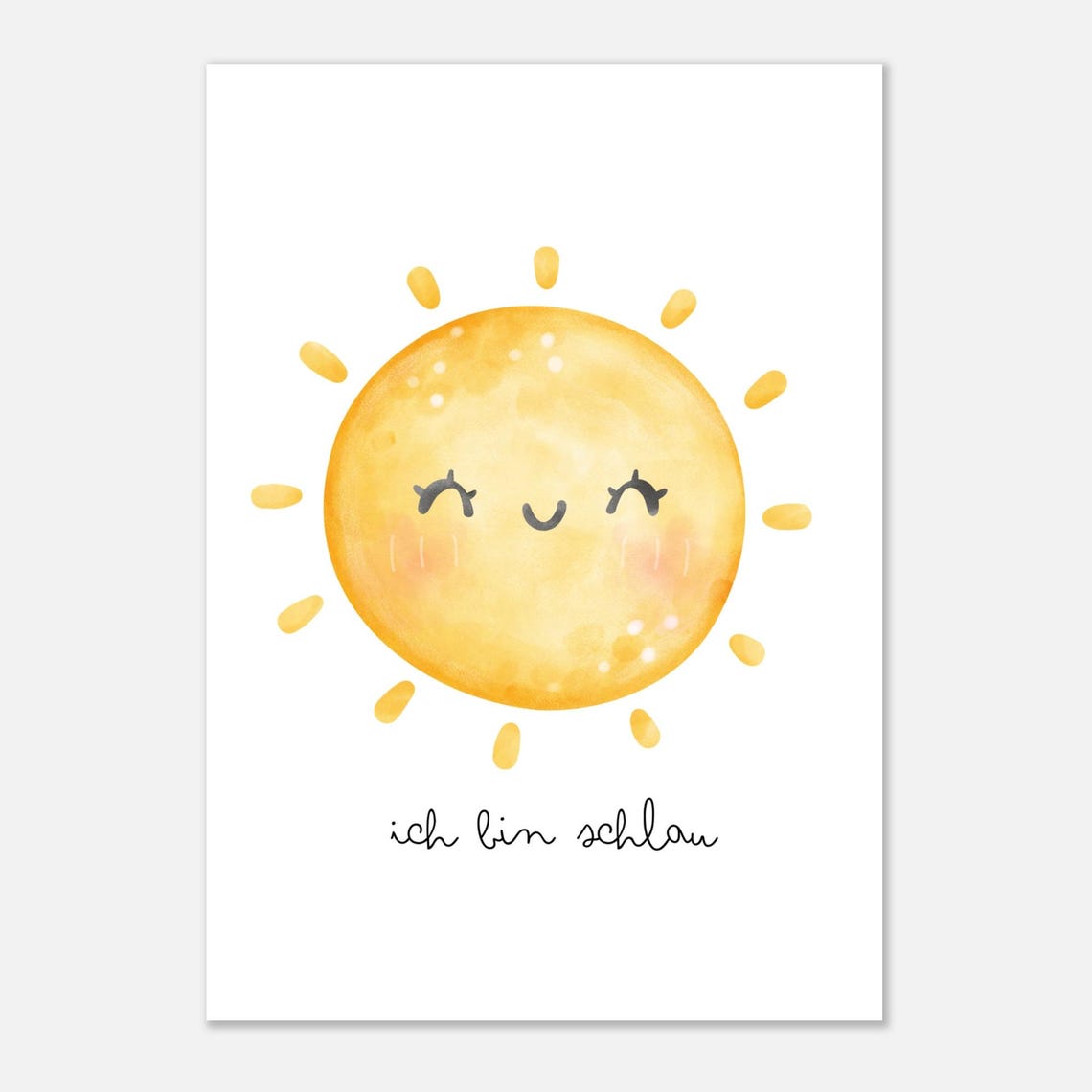 Smiling Golden Watercolor Sun 'I Am Smart' Affirmation Nursery Poster - Image 2