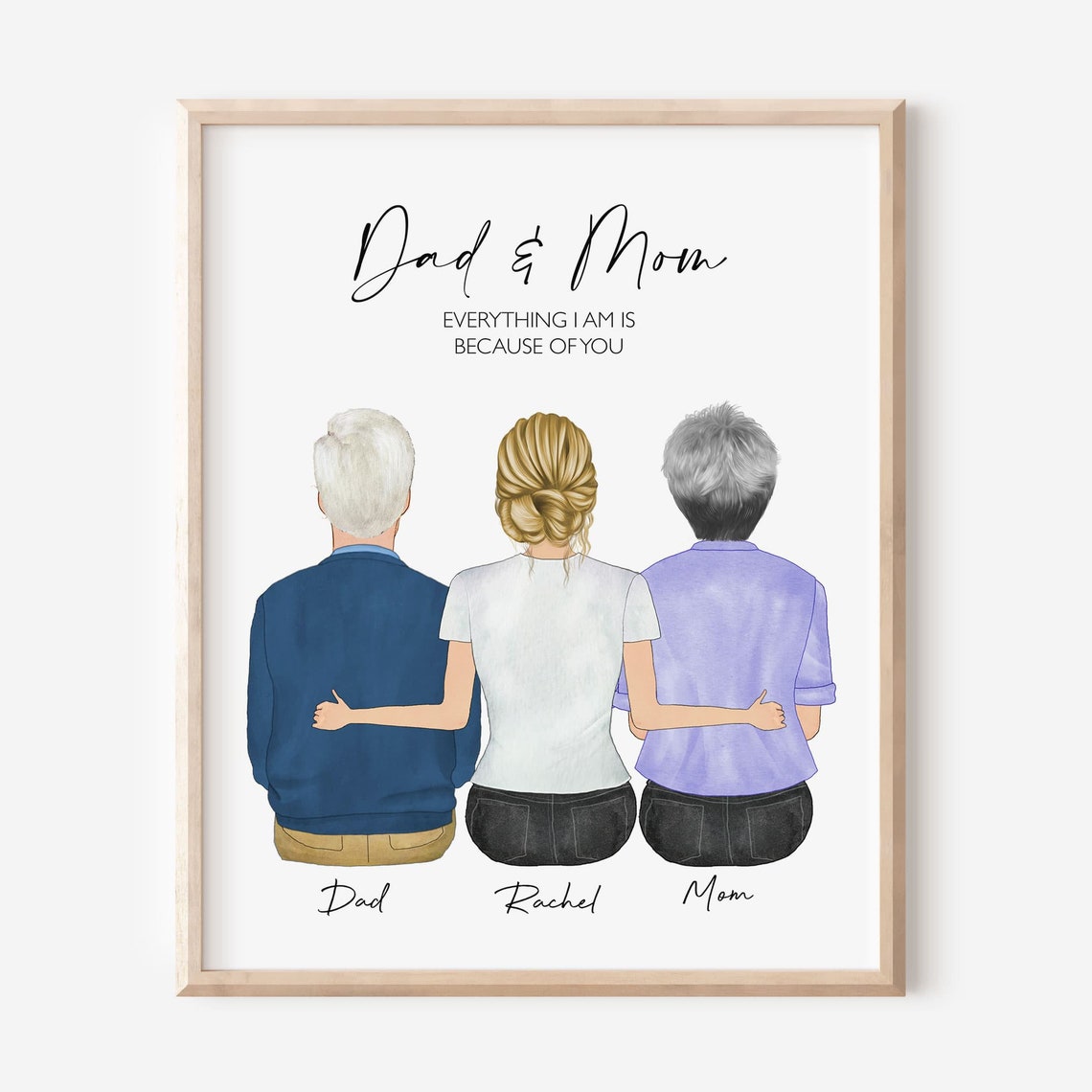 Mothers Day Gift For Parents From Daughter Custom Family Portrait Family Wall Art Illustration Mom Dad Birthday Gift Fathers Day Card
