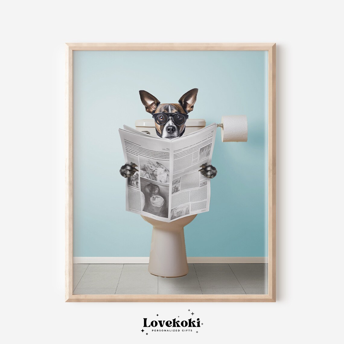 Custom Pet Portrait Photo Dog in Toilet Funny Dog Art Print