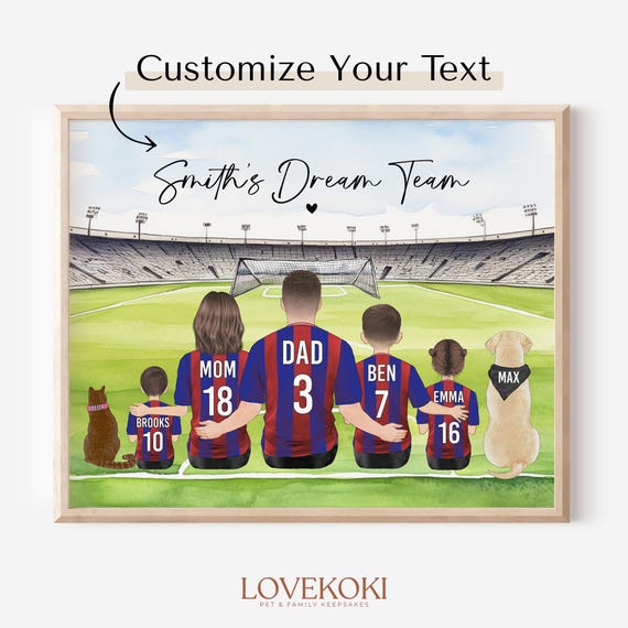 Custom Mothers Day Family Print With Pets Birthday Gift For Husband Soccer Mom Gift Personalized Family Portrait Soccer Dad Wall Art Decor