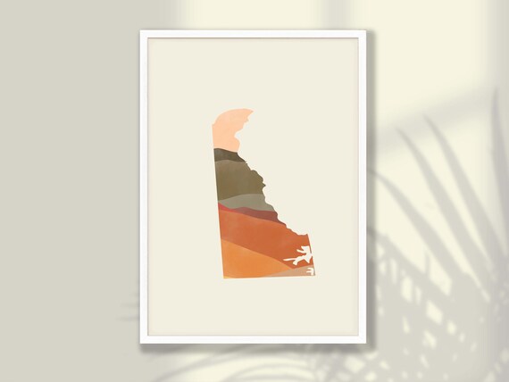 Delaware State Silhouette Boho Watercolor Landscape Map Poster