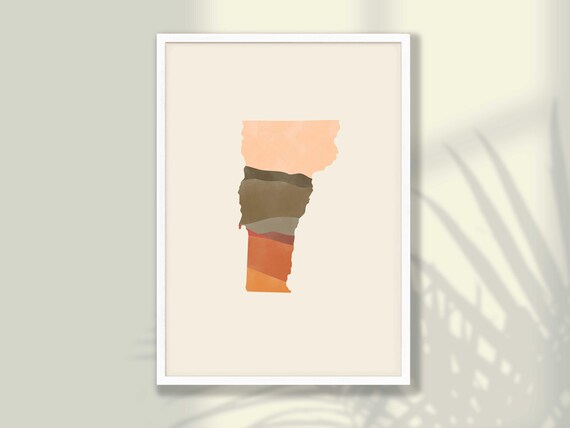 Vermont Boho Watercolor State Map Layered Desert Tones Poster