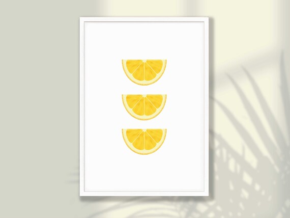 Three Lemon Slices Minimalist Citrus Fruit Kitchen Art Print
