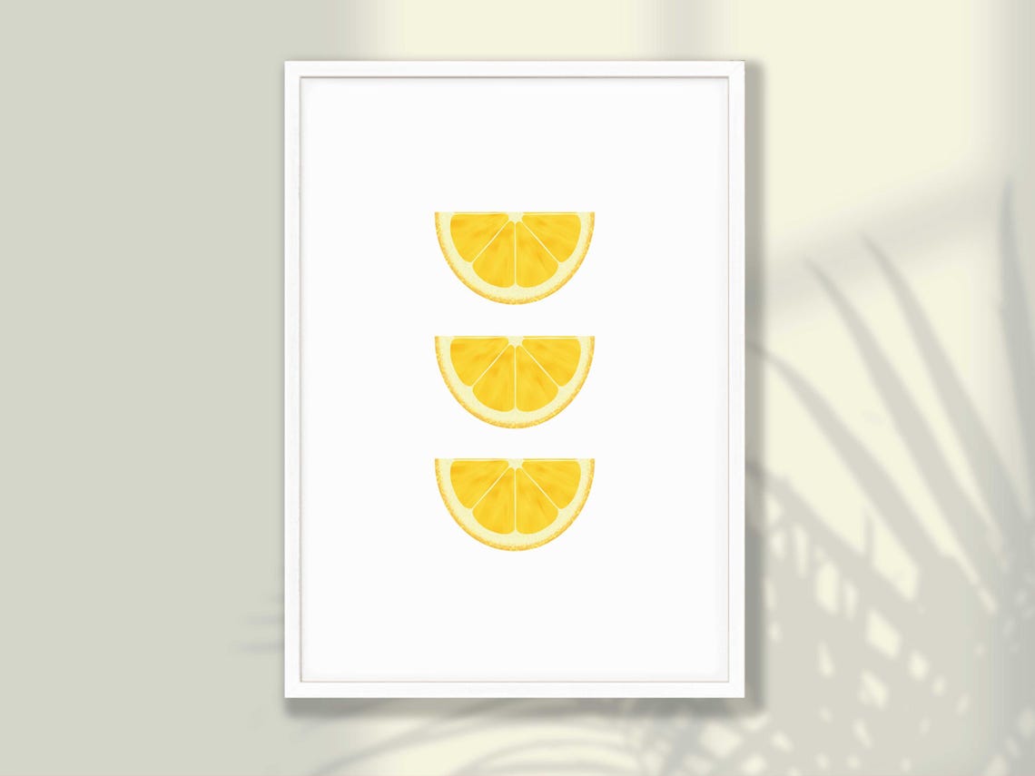 Three Lemon Slices Minimalist Citrus Fruit Kitchen Art Print