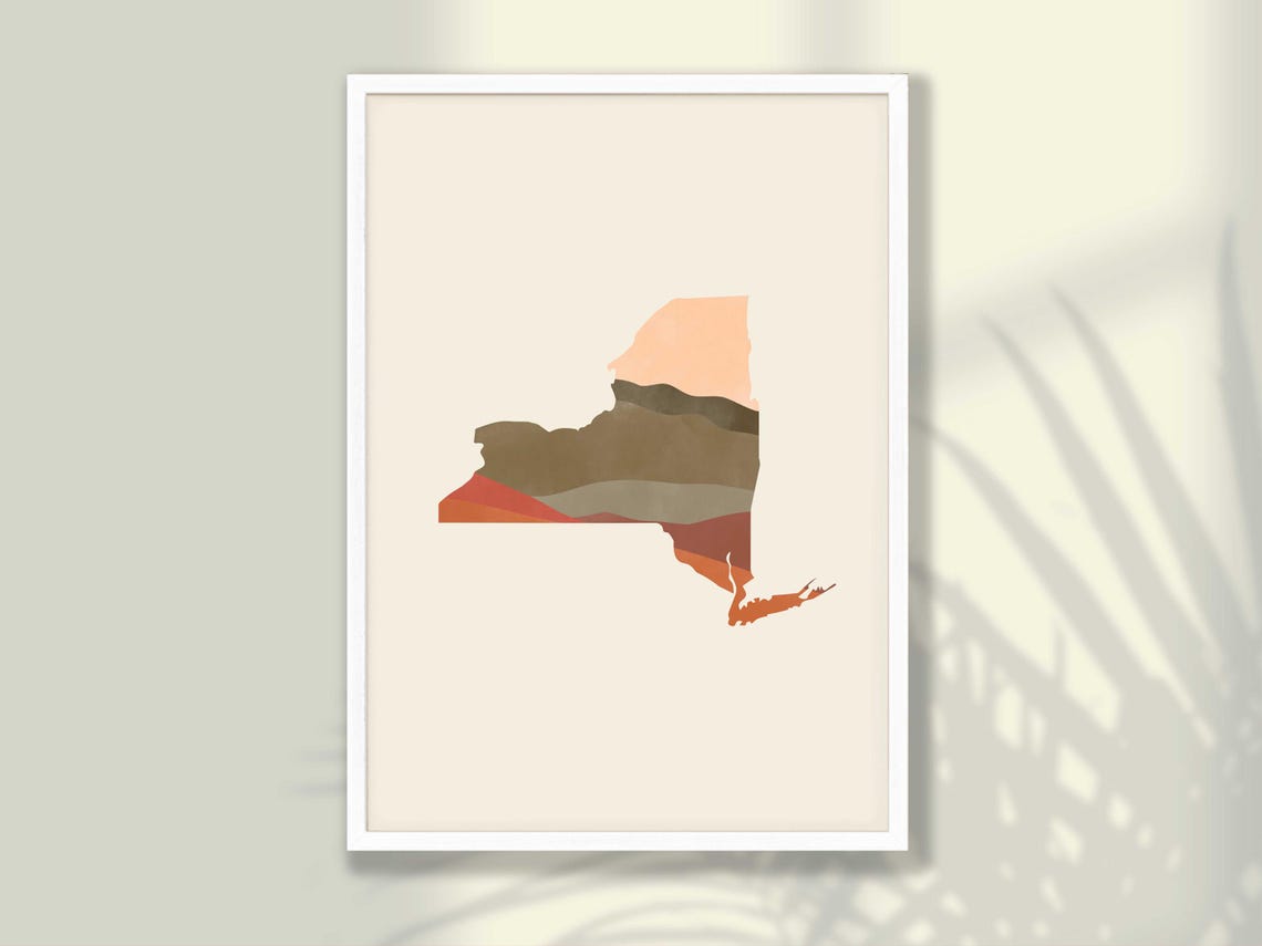 New York State Map Boho Abstract Earth Tones Home Wall Poster