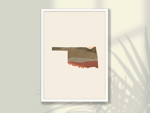 Oklahoma State Map Minimalist Watercolor Landscape Silhouette Poster