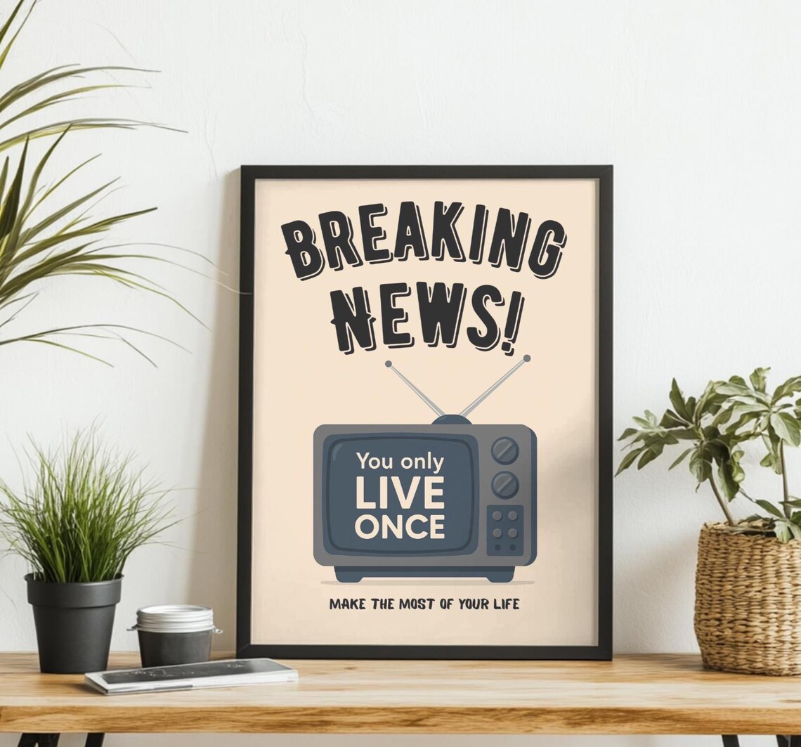 Breaking News Retro TV Illustration, Vintage Decor