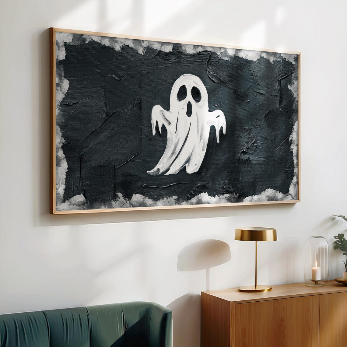 Halloween Frame Tv Art Ghost Black White Textured Moody Fall Tv Minimalist Neutral Halloween Decor Cute Spooky Smart Tv Screen 4k - Image 2