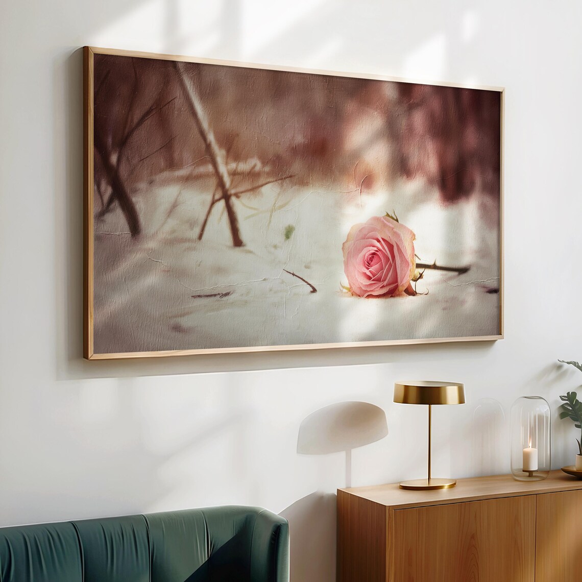 Pink Rose Lying in Snow Moody Winter Romantic Flower Art Poster - Image 3