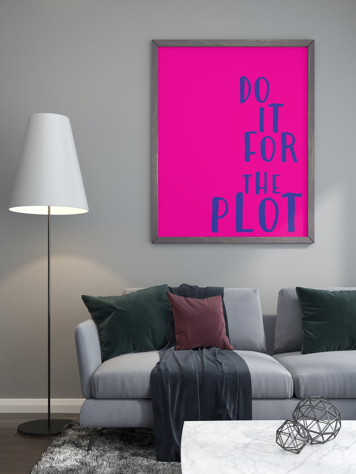 Do It For The Plot Hot Pink Navy Bold Quote Wall Art Poster Preppy Art - Image 3