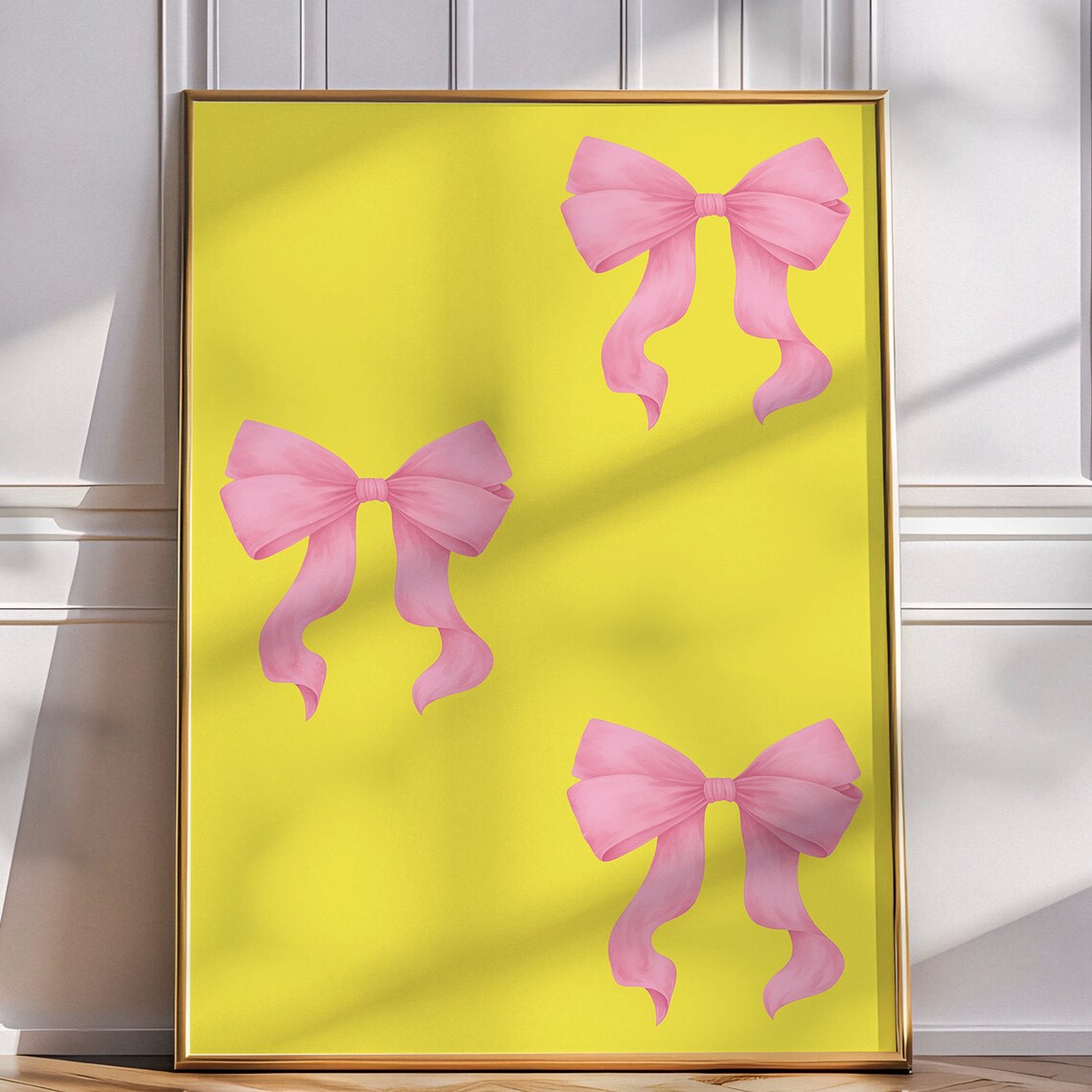 Pink Bows Yellow Coquette Girly Preppy Trendy Wall Art Poster Print