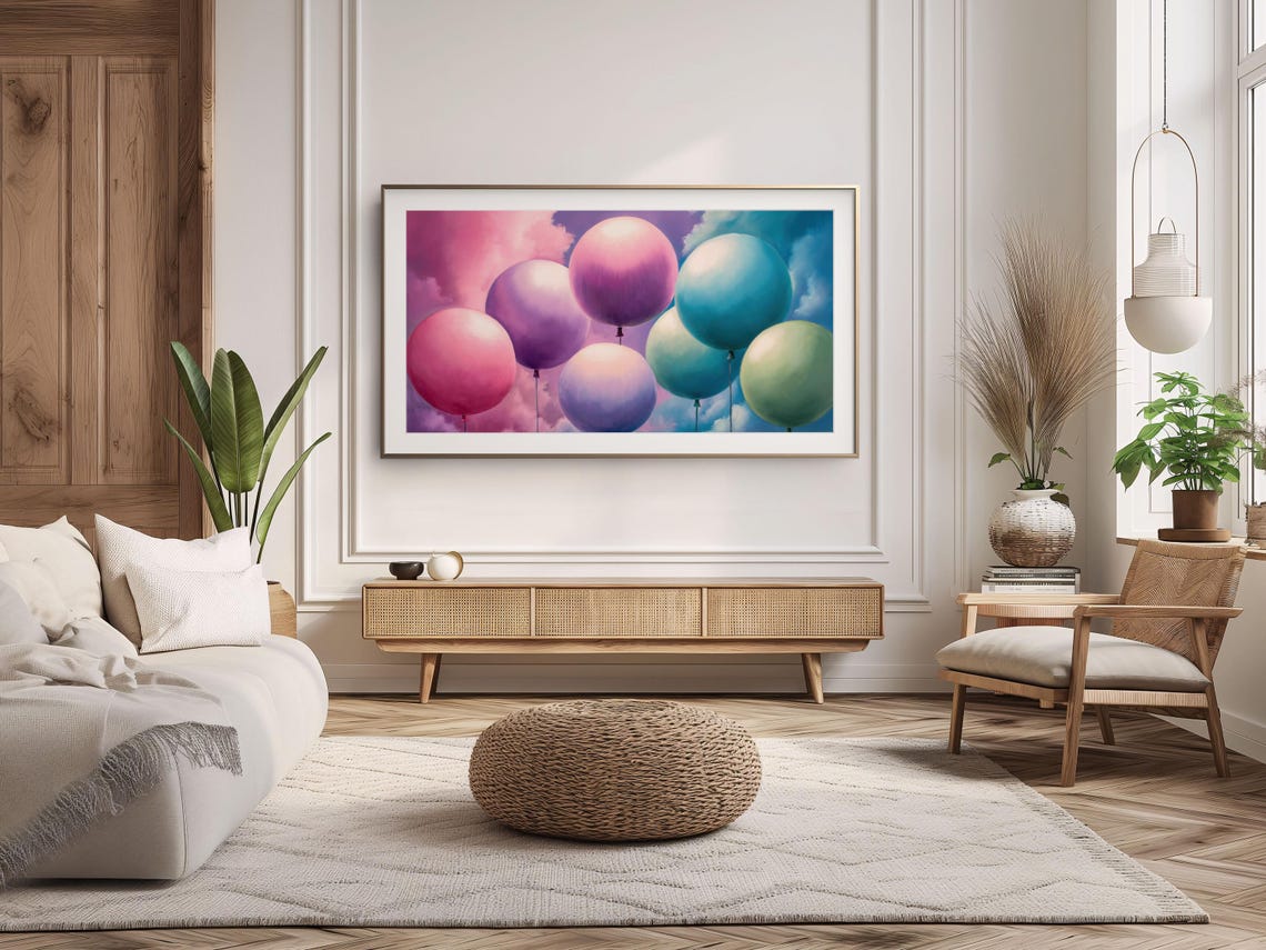 Frame Tv Art Birthday Party Decor Pastel Balloons Painting Baby Shower Frame Art Tv Bday Tv Picture Whimsical Pop Art Tv Screen - Image 2