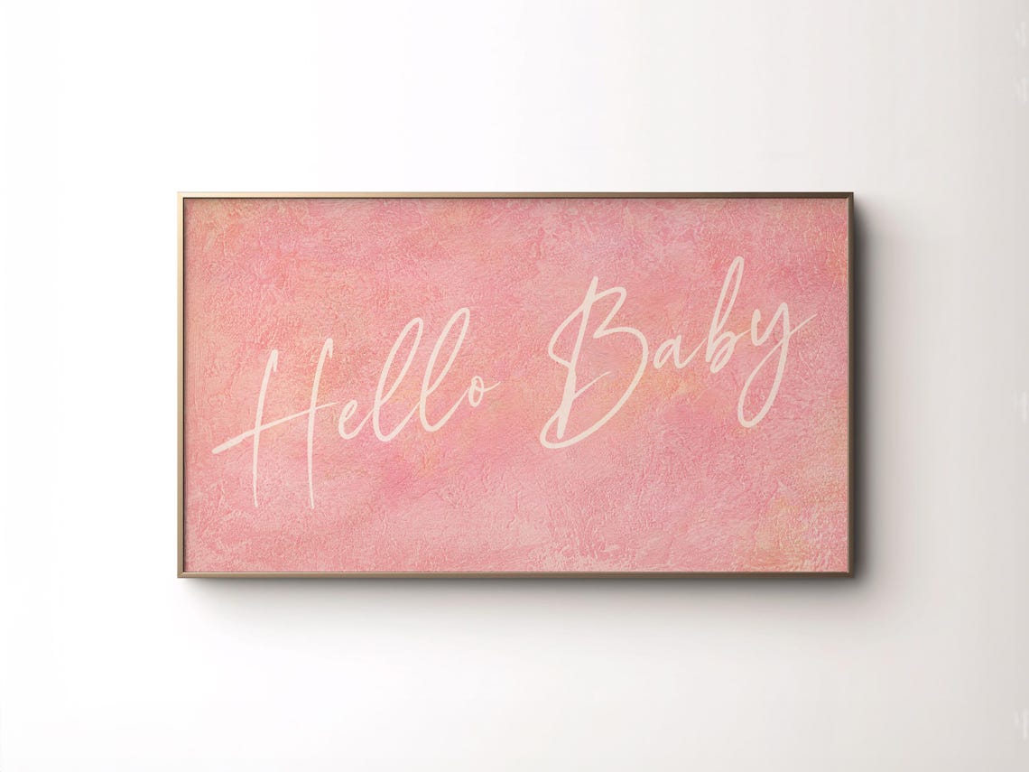 Frame Tv Art Baby Shower Decor Hello Baby Tv Picture Pink Baby Shower Party Decor Screen Minimalistic Girl Baby Shower Tv Decor