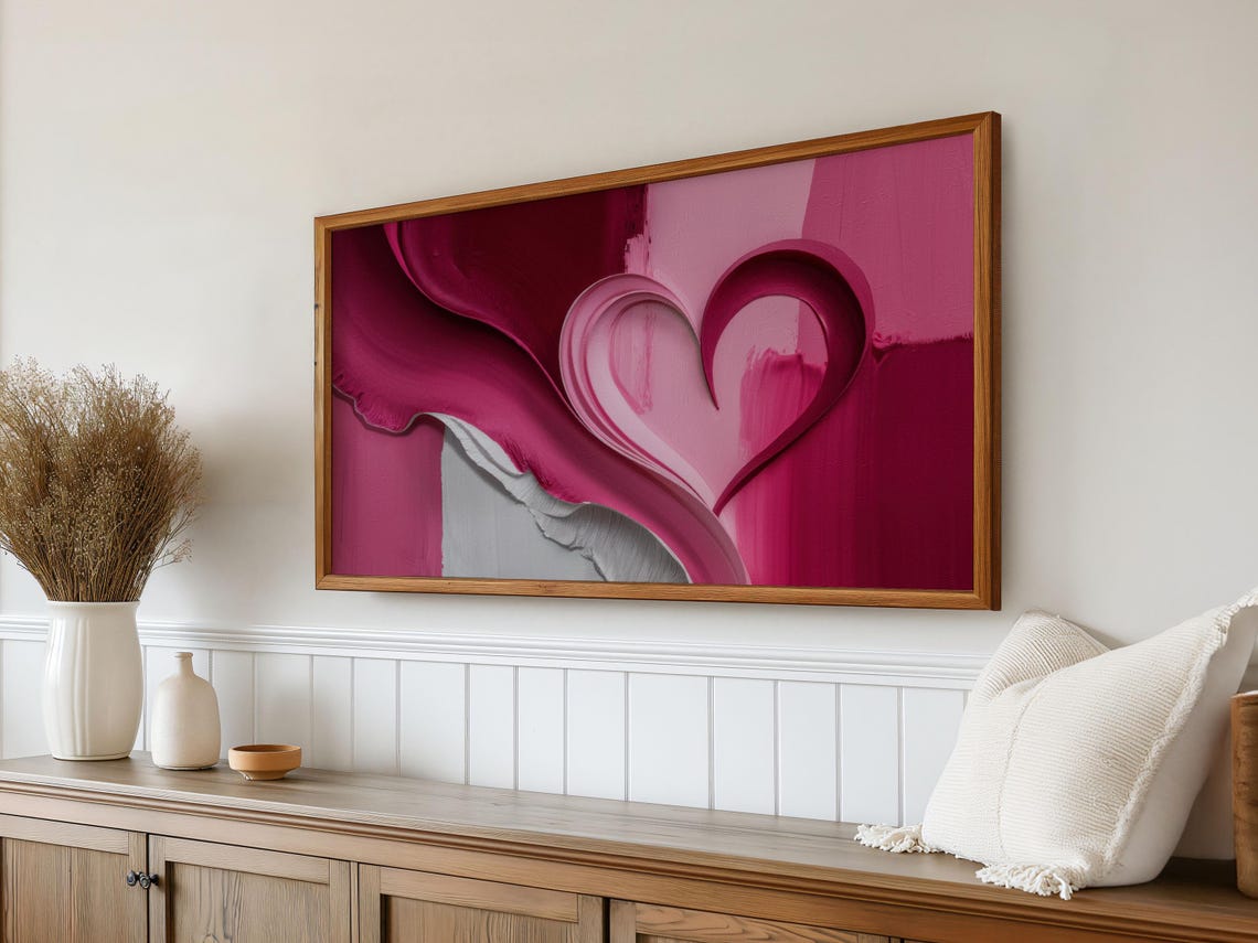 Red Pink Heart Abstract Textured Painting Romantic Love Poster - Image 2