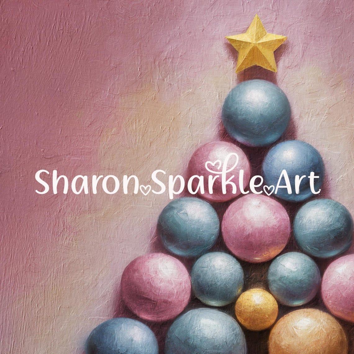 Pastel Ornament Christmas Tree Gold Star Pink Background Poster - Image 4