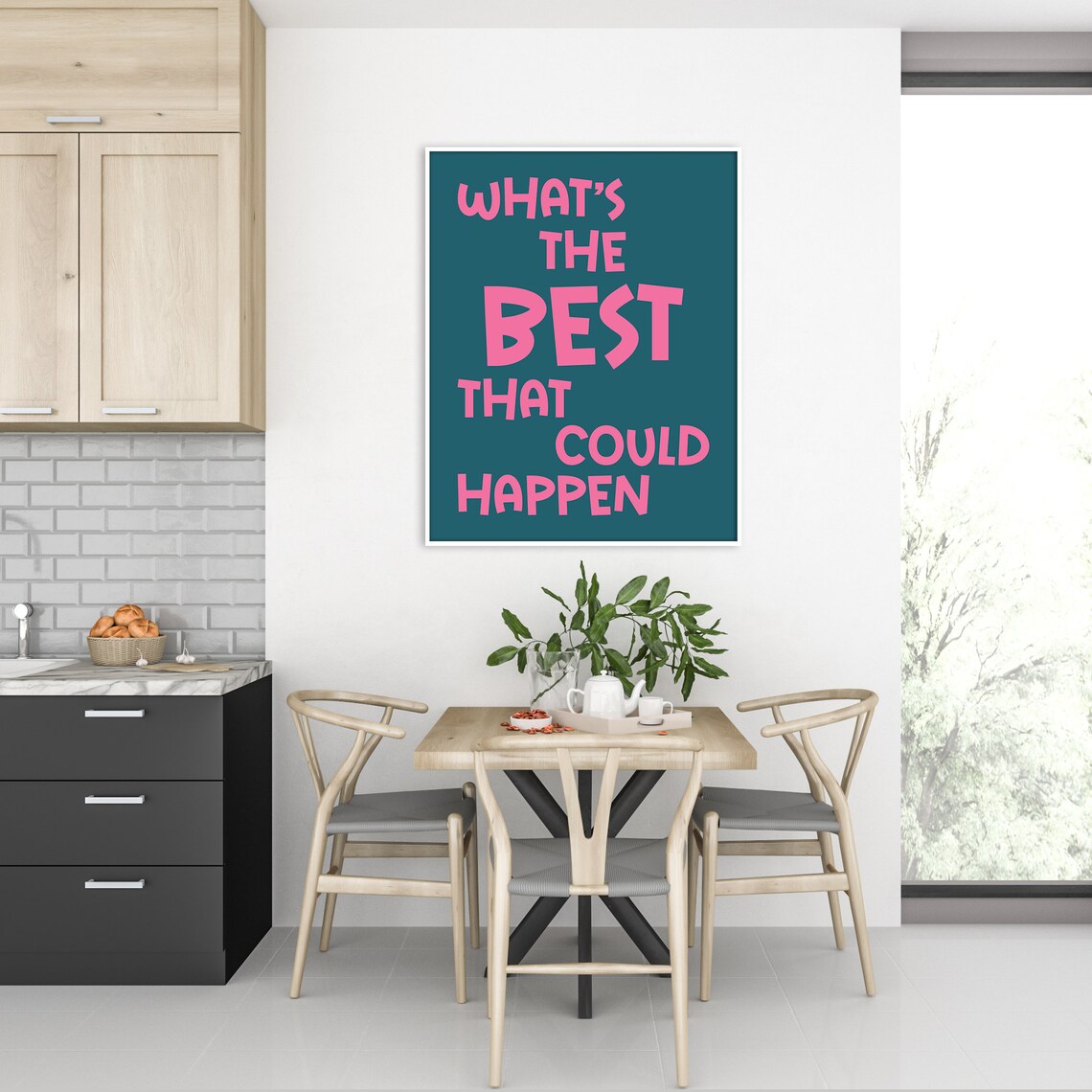 Whats The Best That Could Happen Pink Teal Motivational Quote Art Poster - Image 5