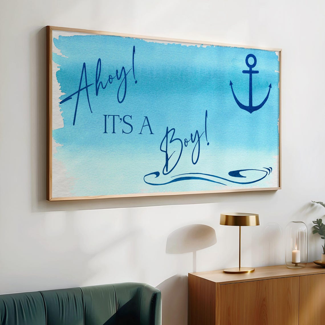 Boy Baby Shower Frame Tv Art Ahoy Its A Boy Blue Baby Shower Party Tv Decor Nautical Baby Shower Tv Picture Art For Tv