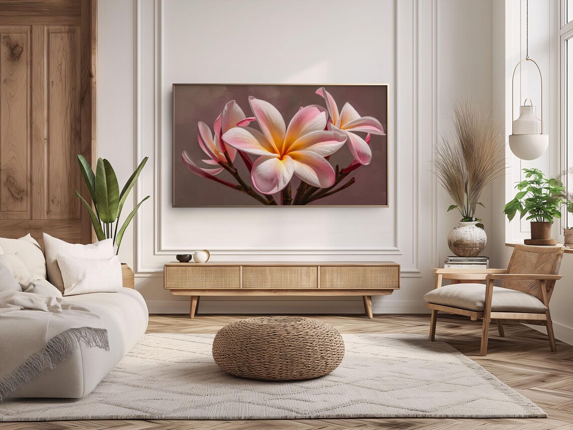 Pink White Plumeria Frangipani Flowers Tropical Botanical Poster - Image 2