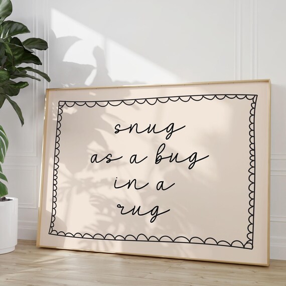 Snug As A Bug In Rug Art Print Black Neutral Boho Kids Room Wall Decor Childrens Bedroom Nursery Above Bed