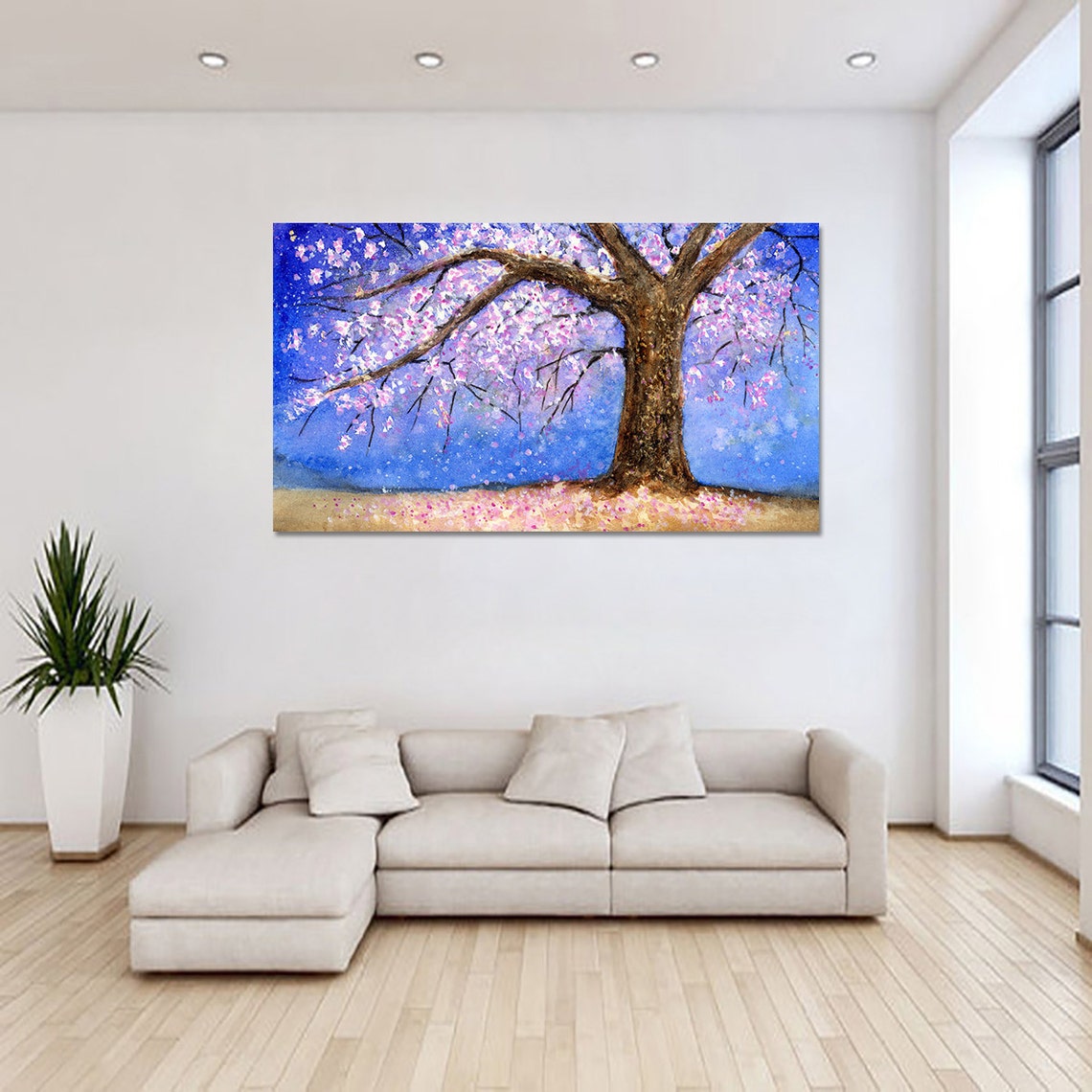 Grand Pink Cherry Blossom Tree Under Vivid Blue Spring Sky Poster - Image 3