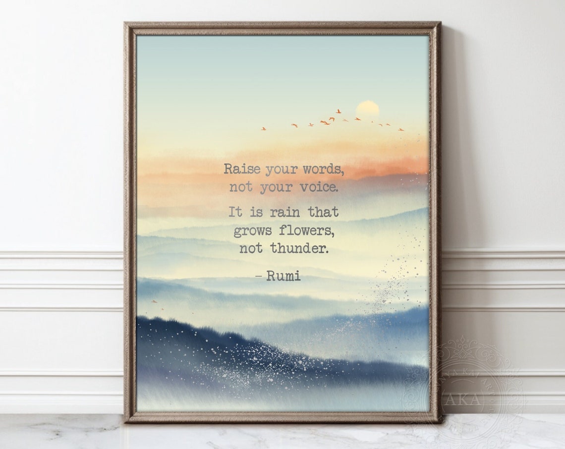 Rumi Quote Sunrise Mountain Watercolor Inspirational Wall Art
