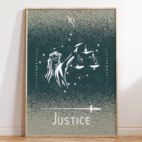 Justice Tarot Card Astrology Poster Grimoire Zodiac Print Pagan Decor Arcane Indie Room Constellation Spiritual Preppy Wall Art Gift