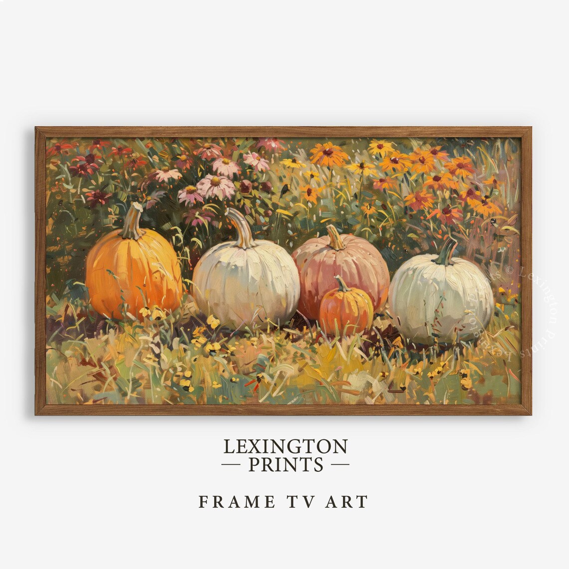 Vintage Fall Pumpkin Patch Wildflower Meadow Oil Painting Poster - Image 5