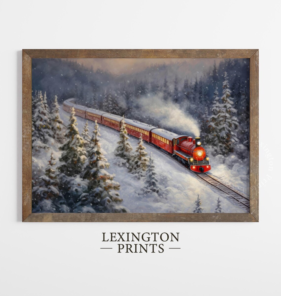 Christmas Train Snowy Forest Red Locomotive Vintage Holiday Poster - Image 2