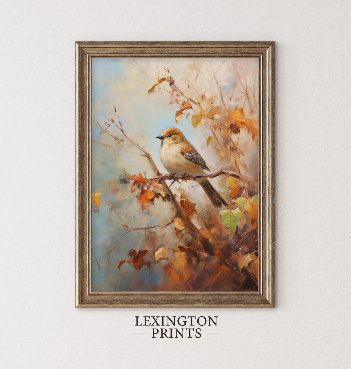 Songbird on Golden Autumn Branch Fall Leaves Rustic Bird Poster - Image 2