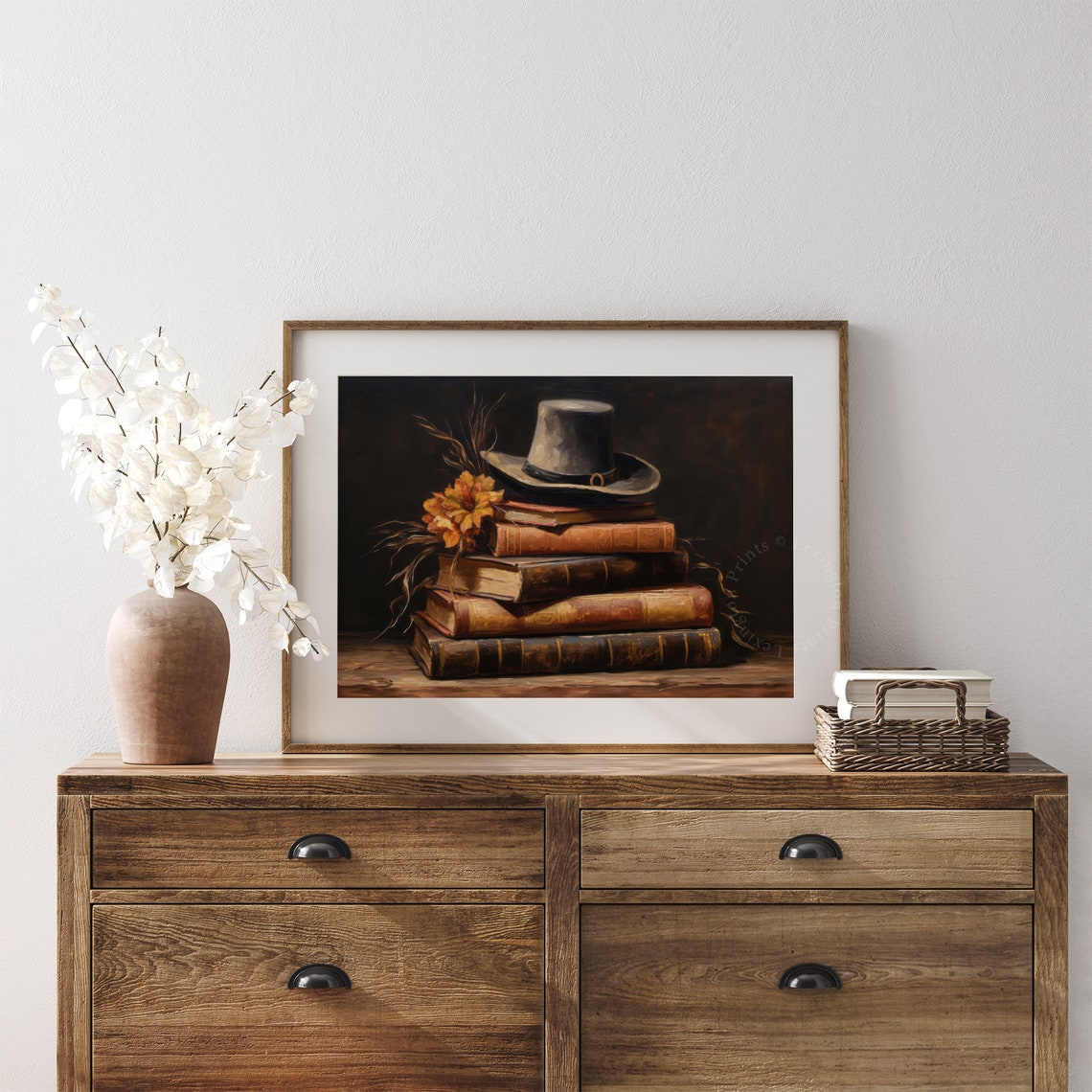 Pilgrim Hat on Stack of Old Books Vintage Fall Painting Poster - Image 7