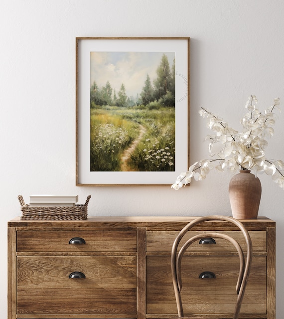 Wildflower Meadow Path Forest Vintage Landscape Painting Poster