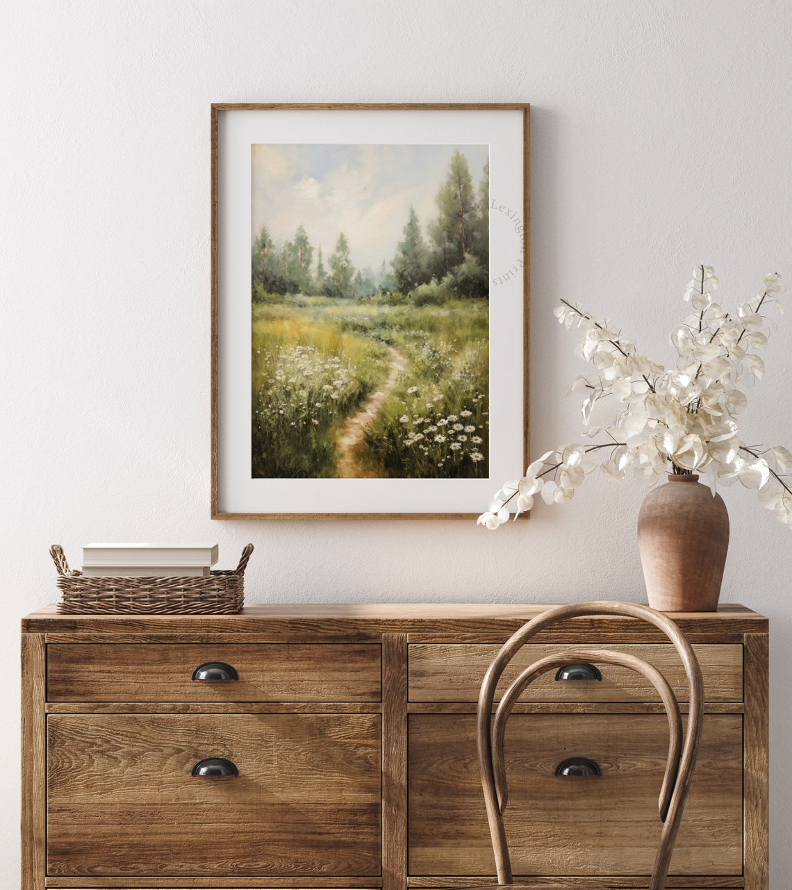 Wildflower Meadow Path Forest Vintage Landscape Painting Poster