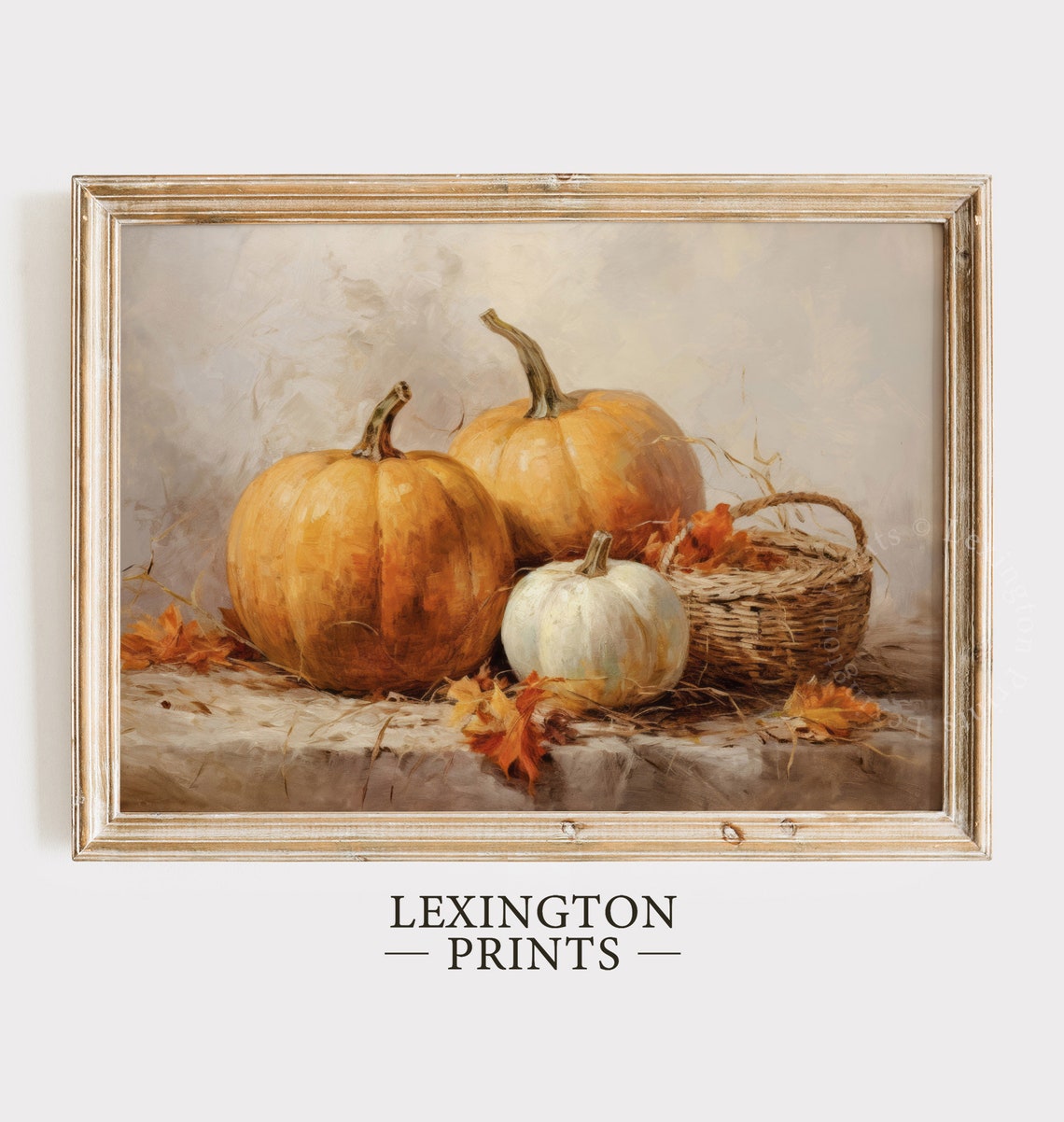 Pumpkin Harvest Still Life Wicker Basket Fall Oil Painting Poster