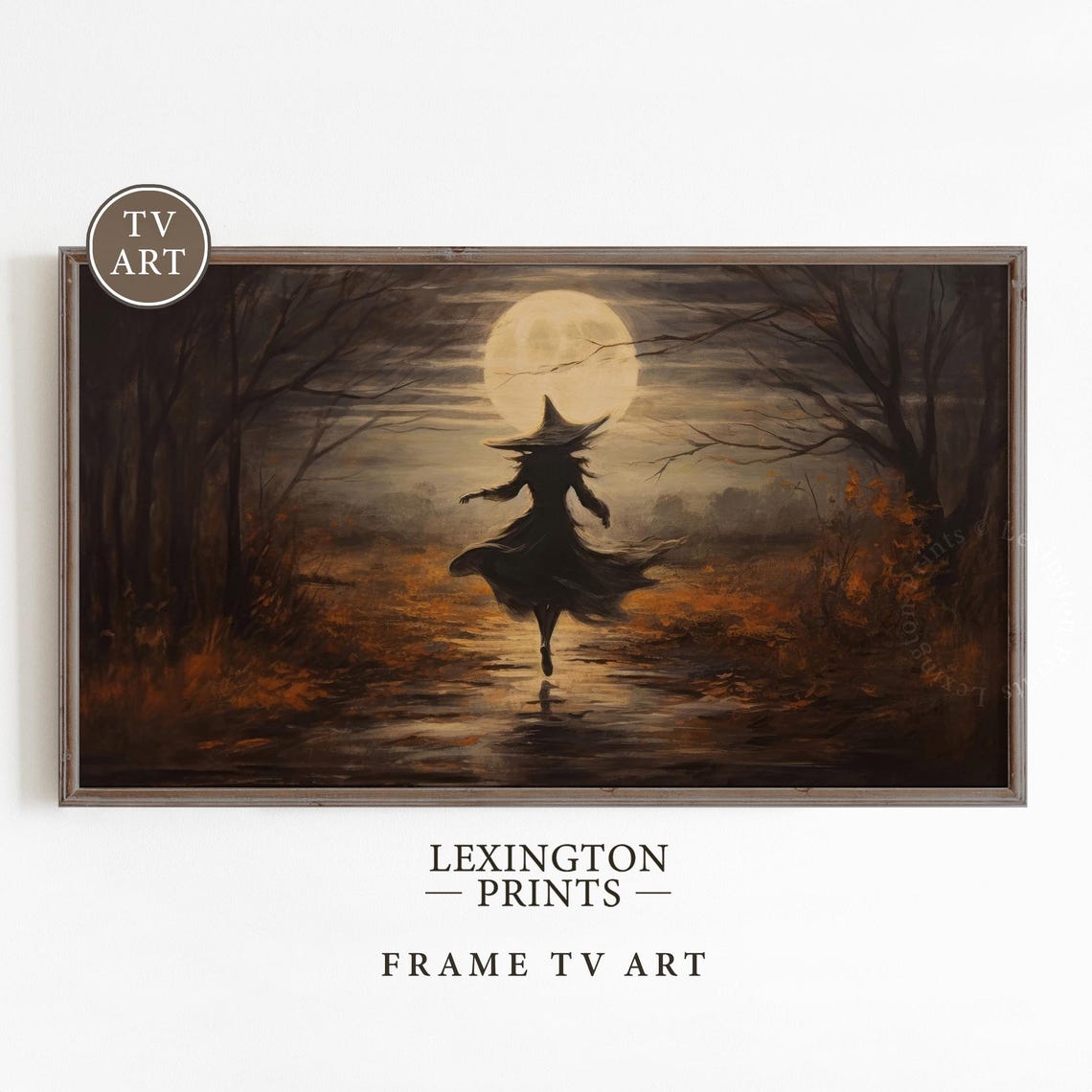 Dancing Witch Full Moon Night Frame TV Art Spooky Halloween Print