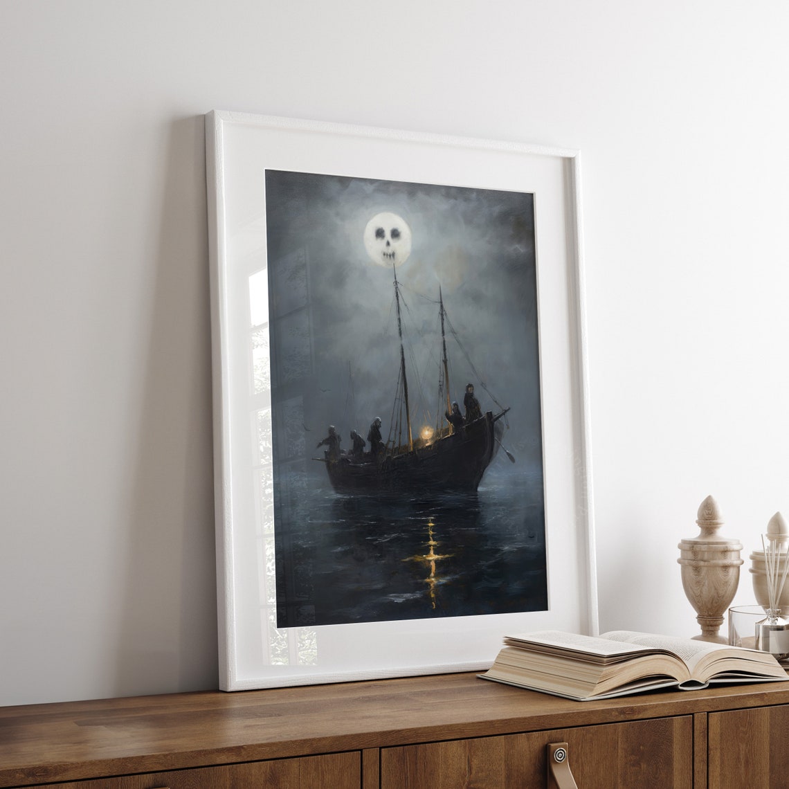 Ghost Ship Sailing Under Skull Moon Dark Spooky Halloween Poster - Image 4
