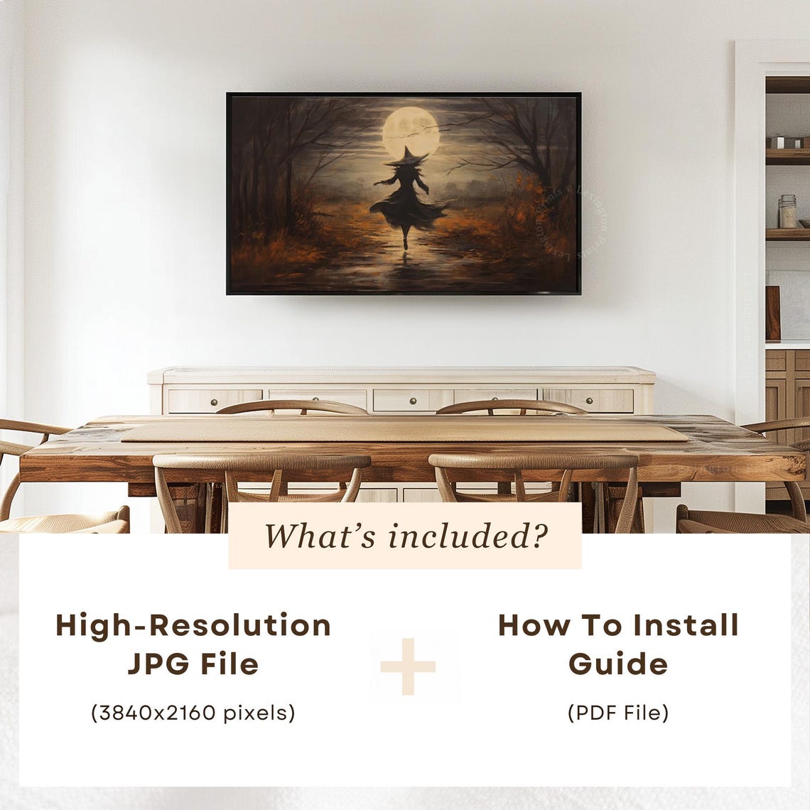 Dancing Witch Full Moon Night Frame TV Art Spooky Halloween Print - Image 6