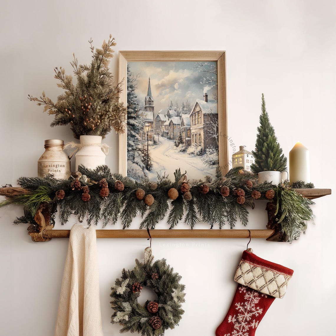 Snowy Village Church Steeple Christmas Winter Painting Poster - Image 6