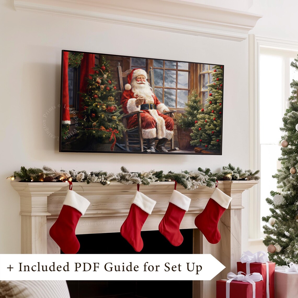 Santa Claus Rocking Chair Christmas Trees Vintage Painting Poster - Image 8