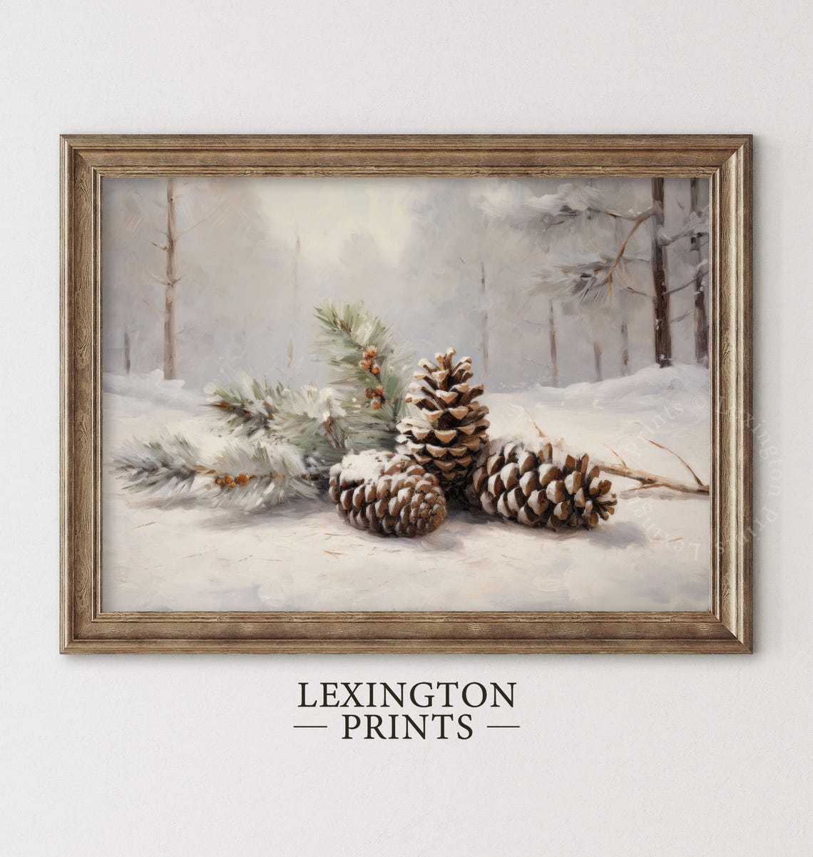 Vintage Winter Pinecones in a Snowy Forest Oil Painting Poster - Image 5