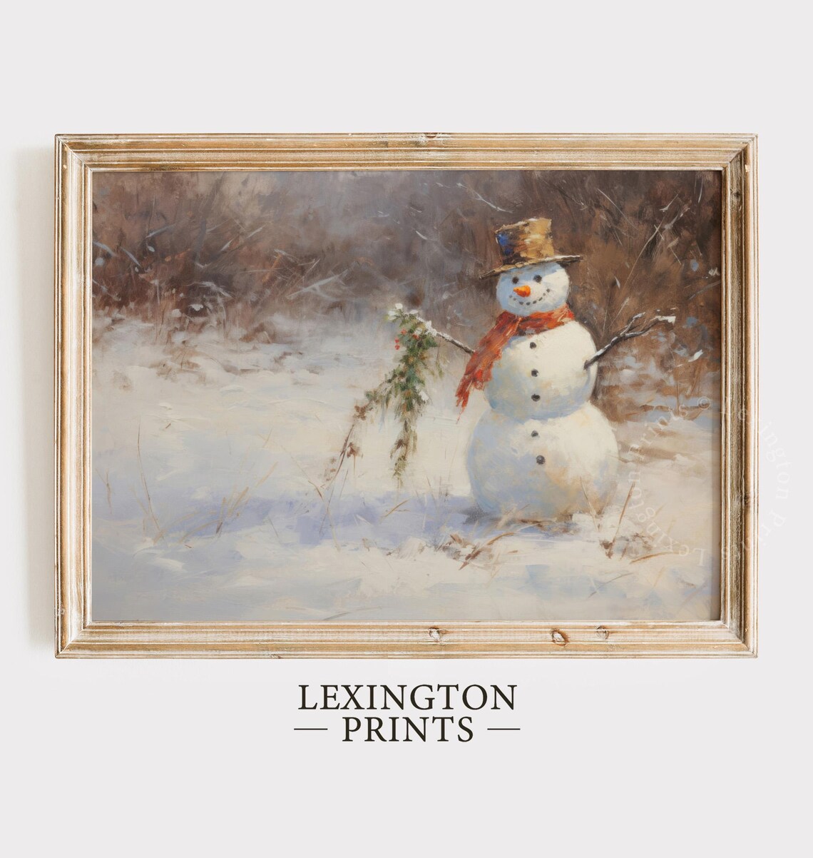 Snowman With Top Hat Red Scarf Winter Scene Christmas Art Poster