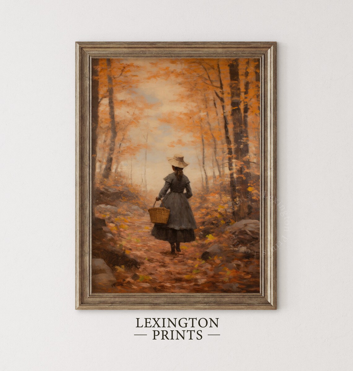 Woman Walking Autumn Forest Path Vintage Fall Oil Painting Poster - Image 4