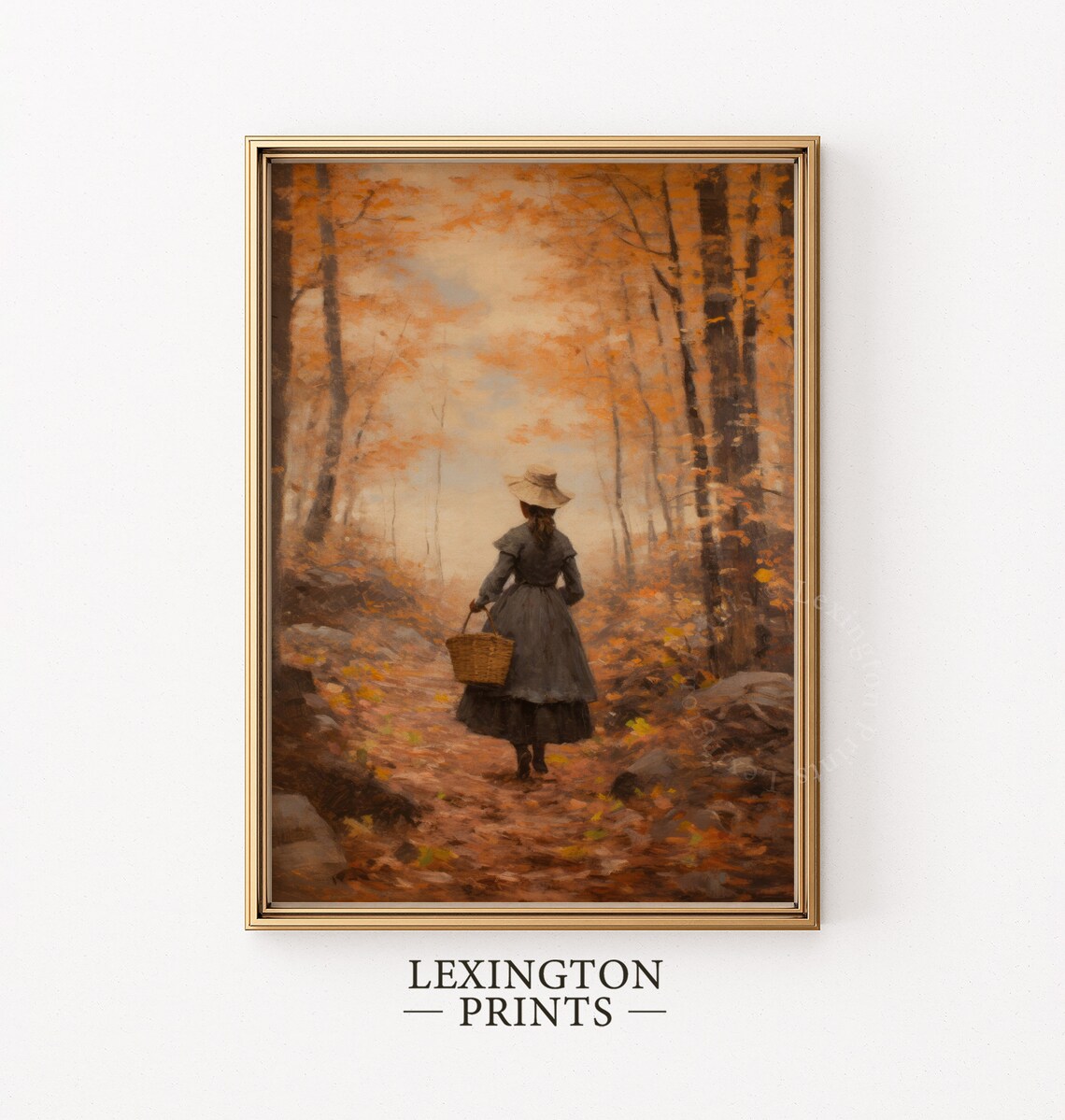 Woman Walking Autumn Forest Path Vintage Fall Oil Painting Poster - Image 5