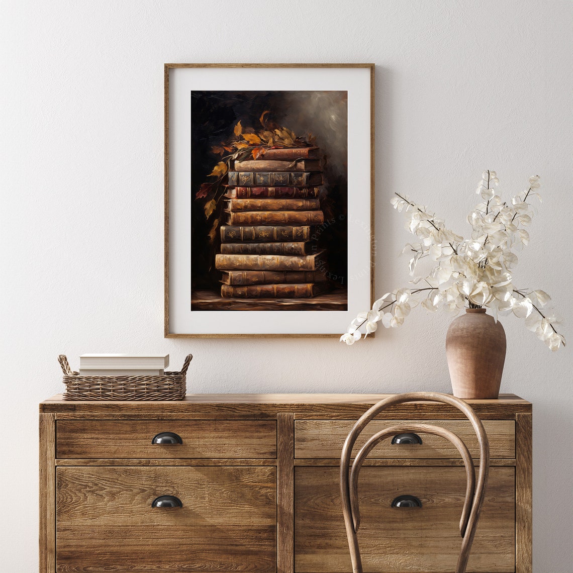 Vintage Book Stack Autumn Leaves Rustic Fall Still Life Poster - Image 6