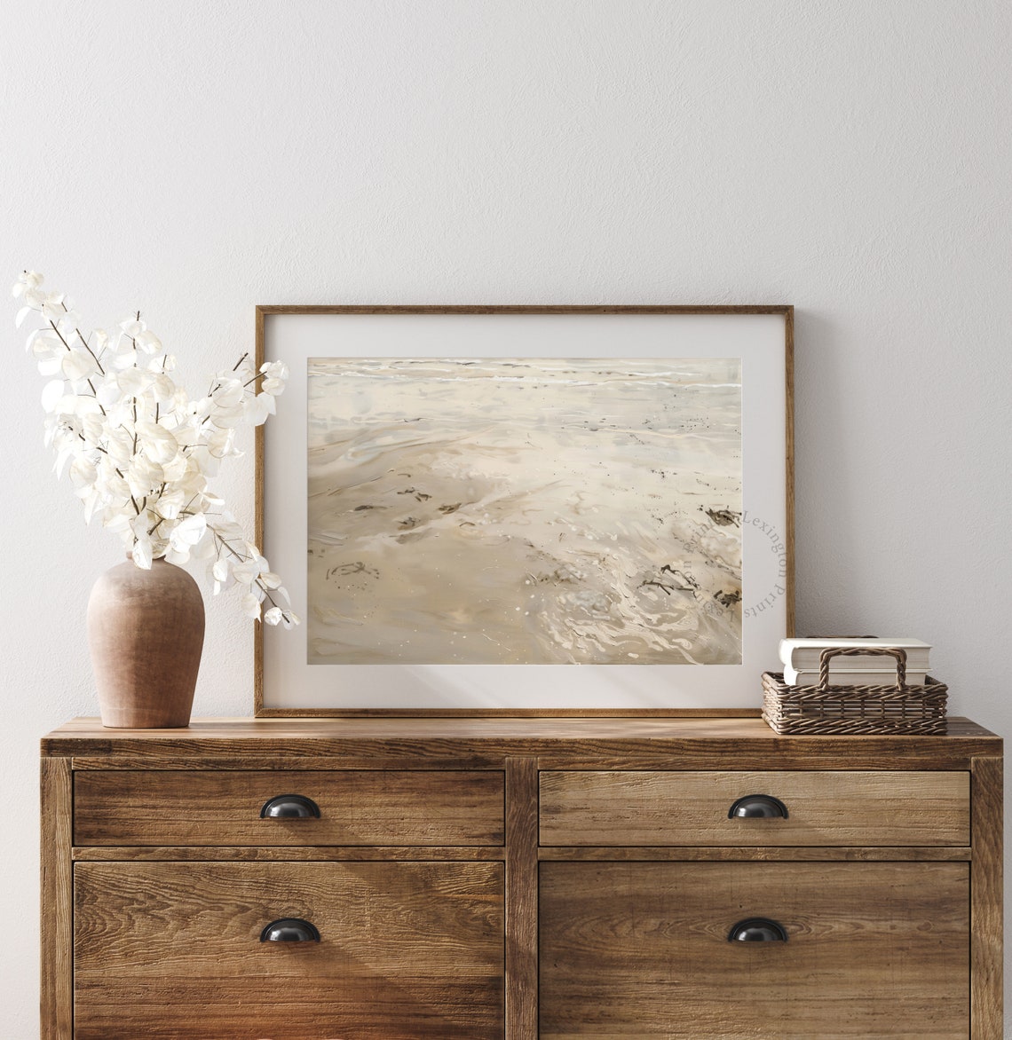 Beach Shoreline Abstract Ocean Waves Neutral Coastal Painting Poster - Image 4