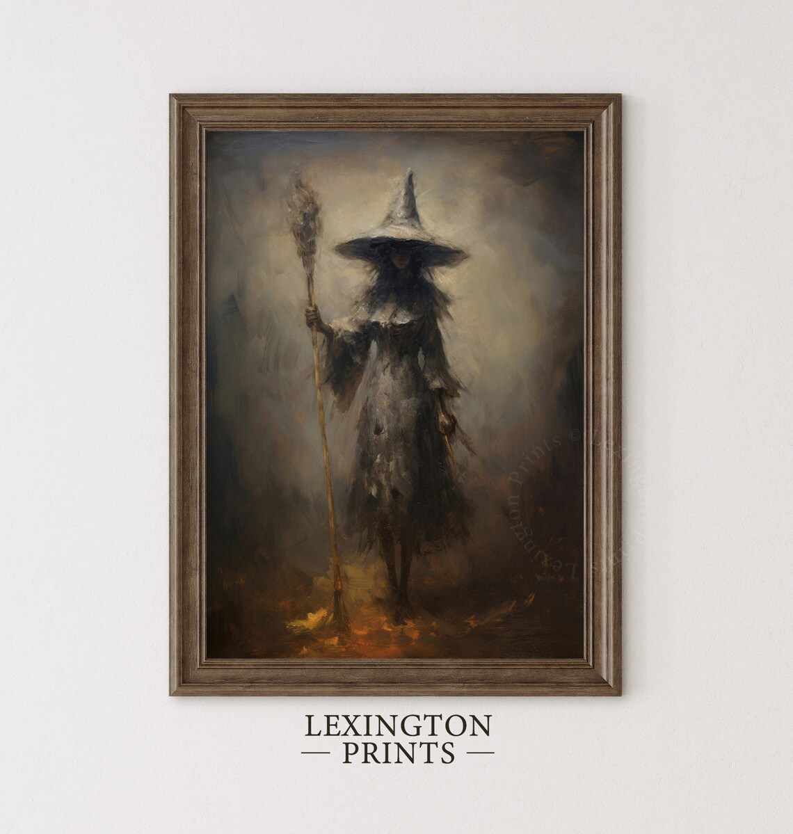 Dark Witch Portrait Moody Vintage Halloween Staff Painting Poster - Image 3