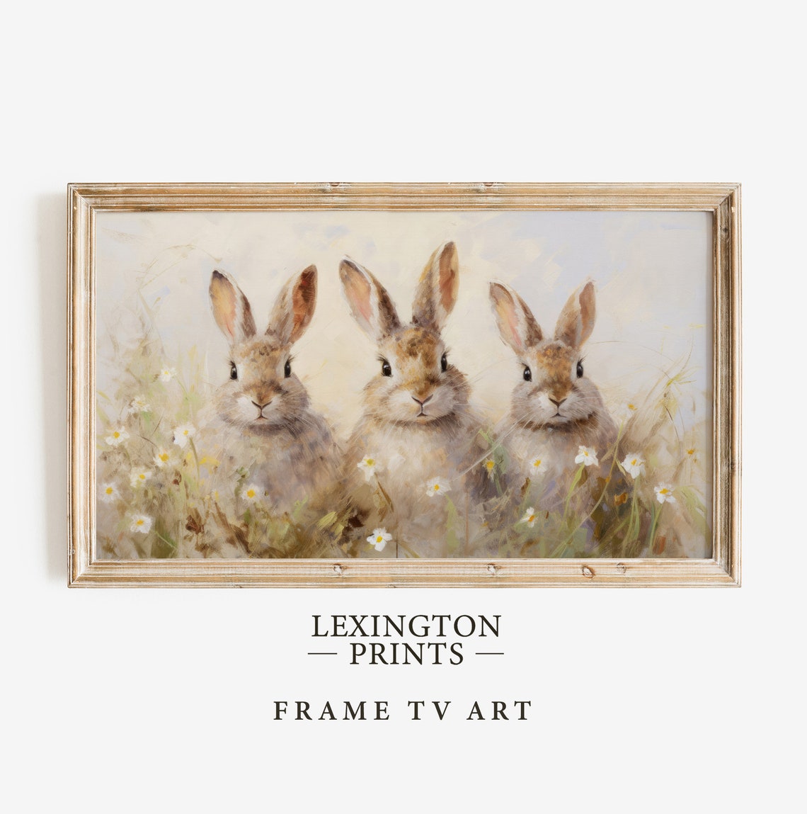 Three Cute Bunnies Among White Spring Daisies Watercolor Meadow Poster
