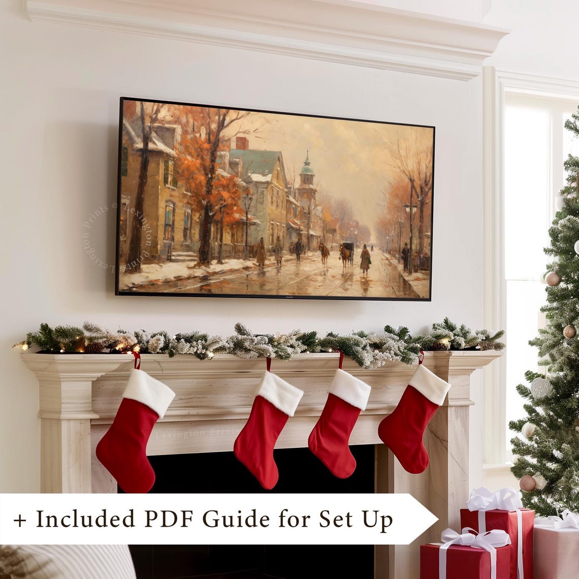 Christmas Frame Tv Art Christmas Town City Art Christmas Wall Art Winter Cottagecore Vintage Christmas Village Winter Frame Tv Landscape 275 - Image 3