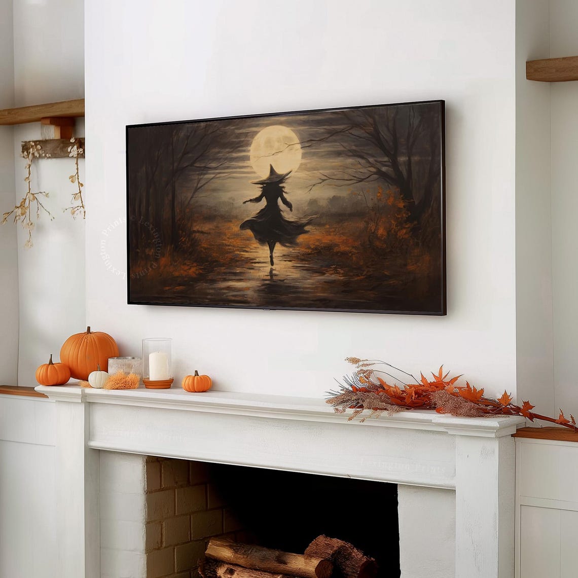 Dancing Witch Full Moon Night Frame TV Art Spooky Halloween Print - Image 3